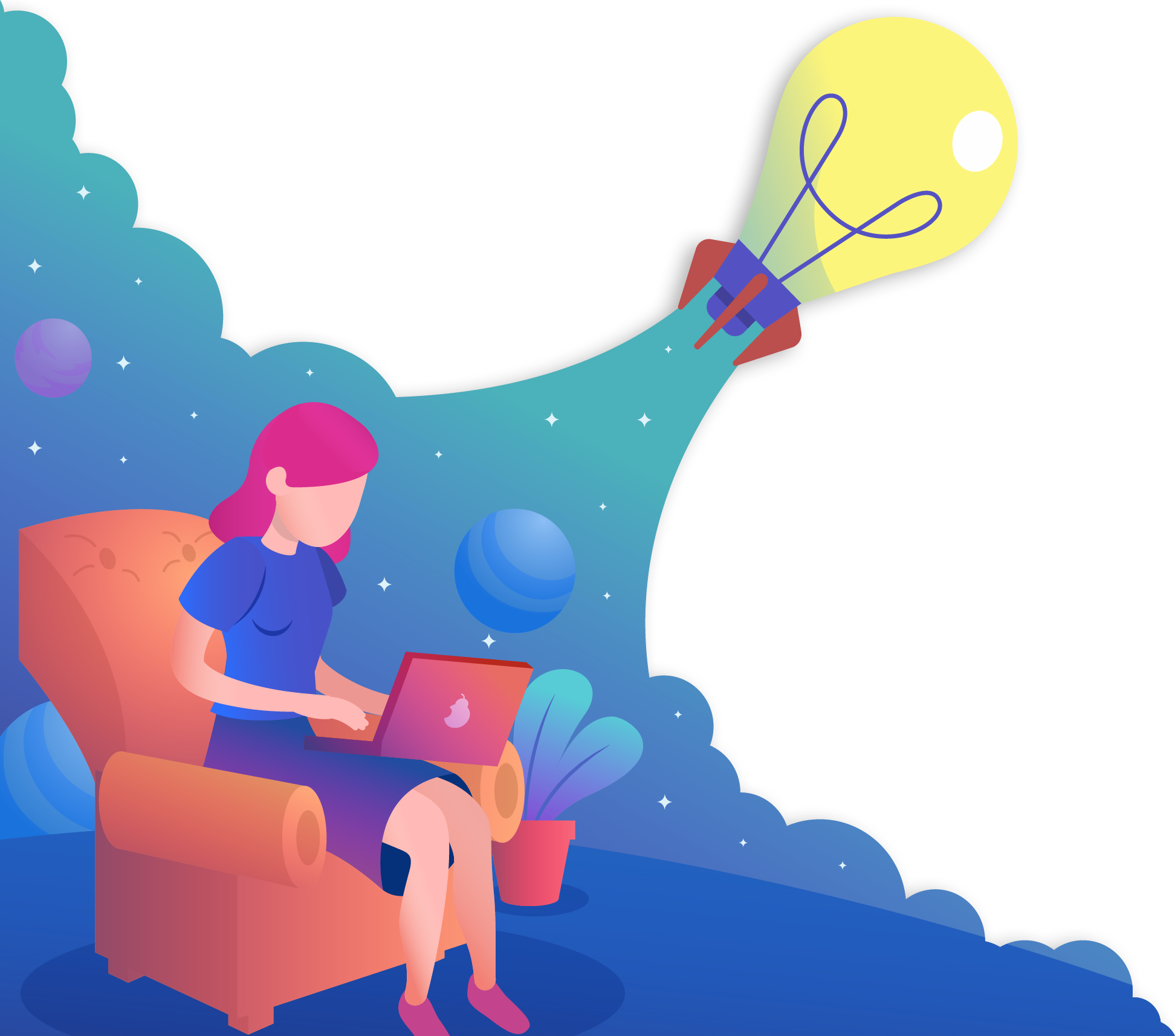 woman sitting with laptop having an idea