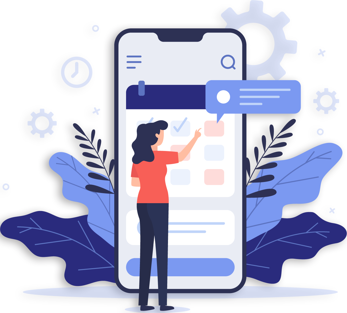 woman pressing a button on a mobile