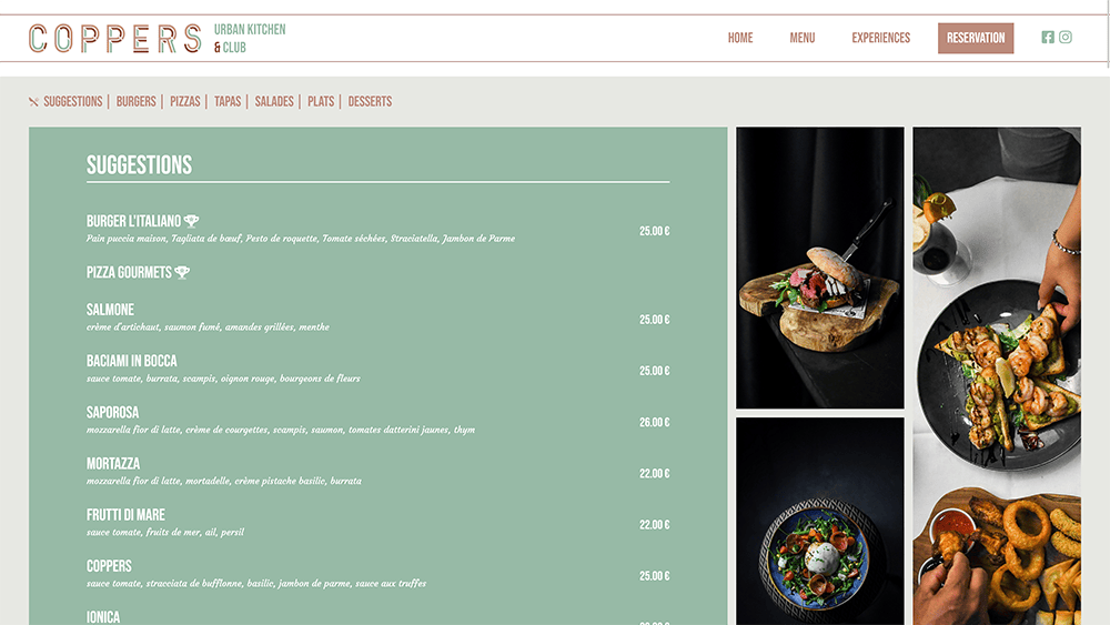Coppers - Website - Menu
